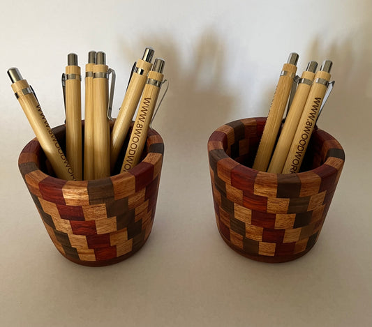Set of 2 pen/pencil segmented jars made from mahogany, walnut, bloodwood