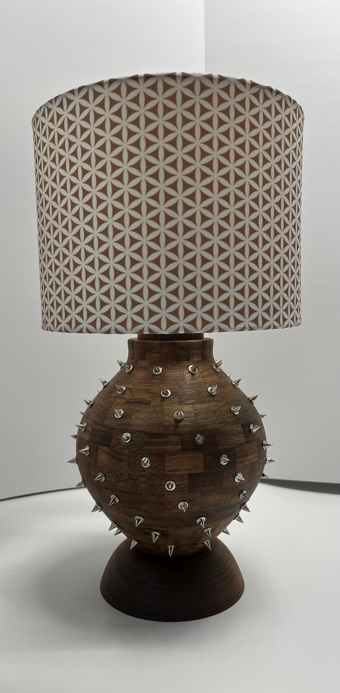 Walnut Segmented Spiked Lamp with Seed of Life Shade