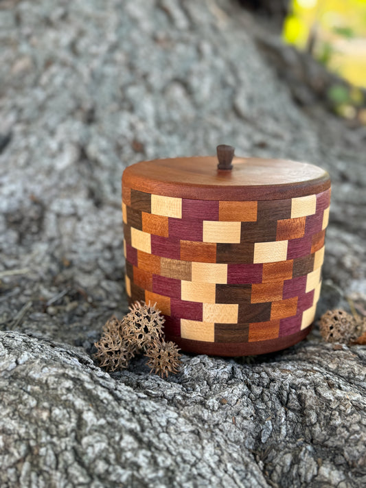 Handmade segmented jar.